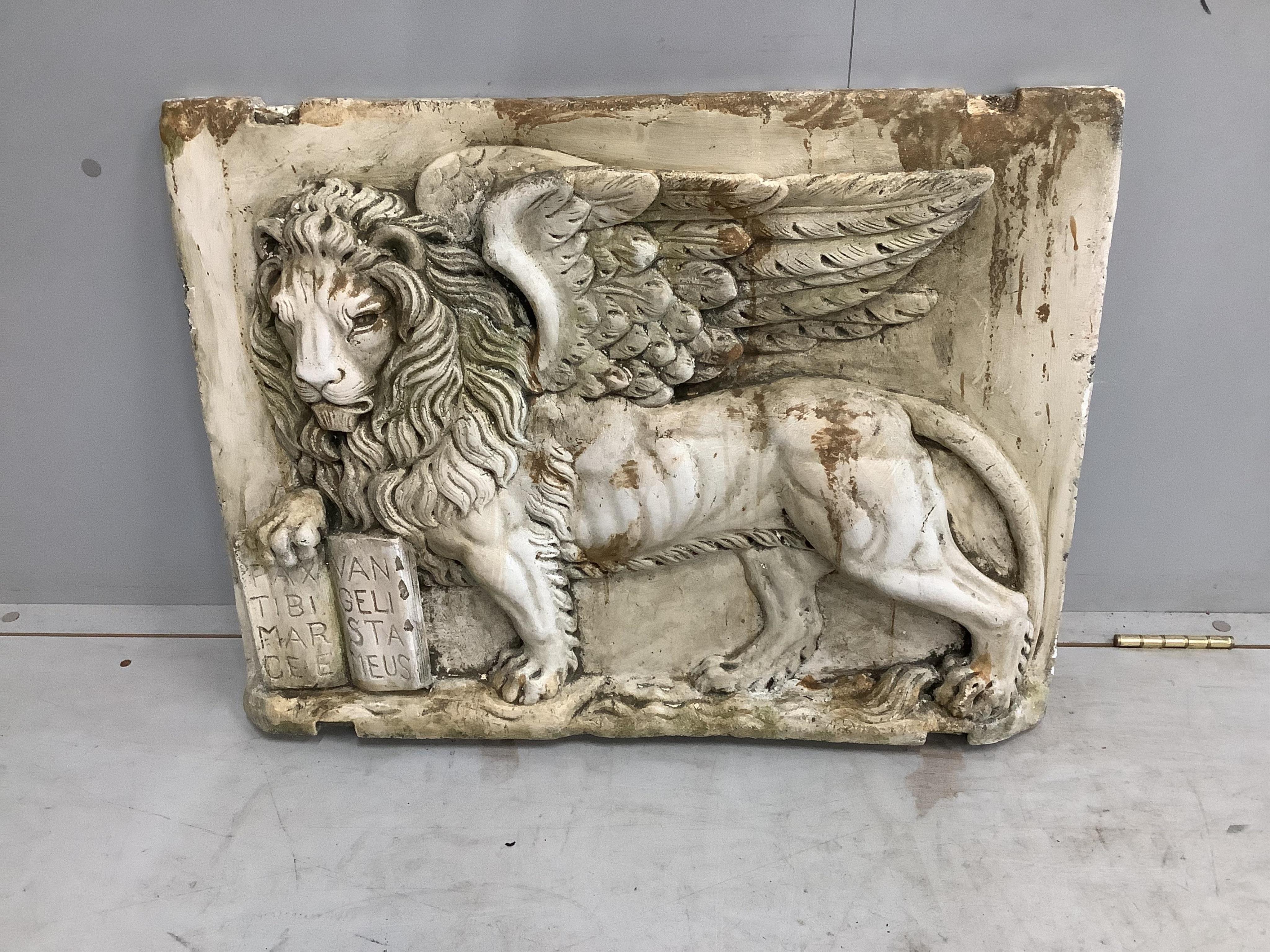 A rectangular plaster classical wall plaque, width 72cm, height 53cm. Condition - fair